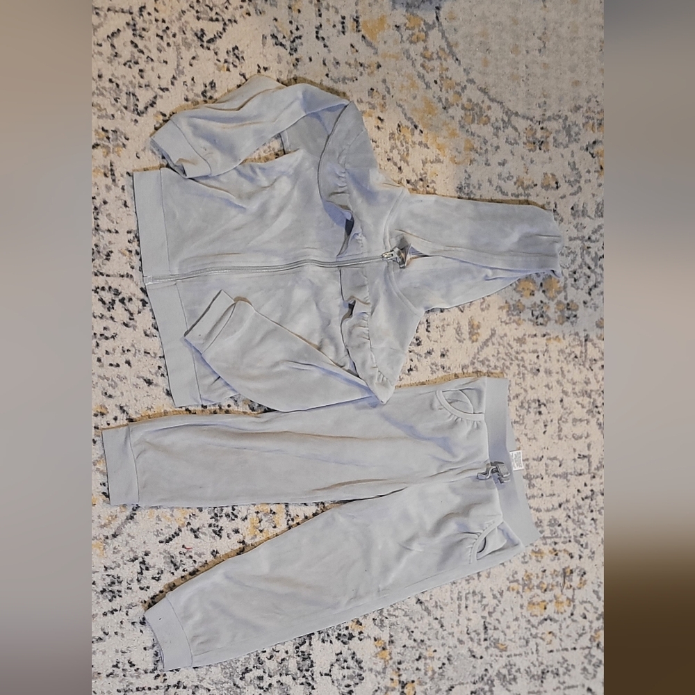 Soft Gray Velour Hoodie and Pants Set